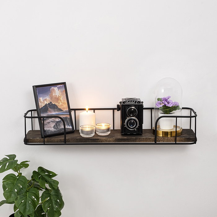 Hanah Home Syringa Estantería de Pared Industrial Negro y Nogal Oscuro